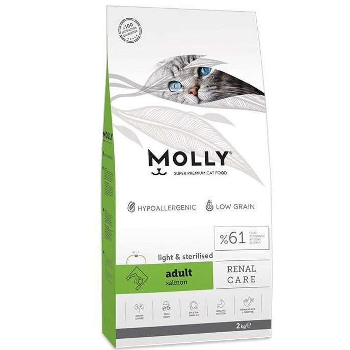 Molly renalcare light & sterillised 2kg  للقطط المعقمة بنكهة السالمون