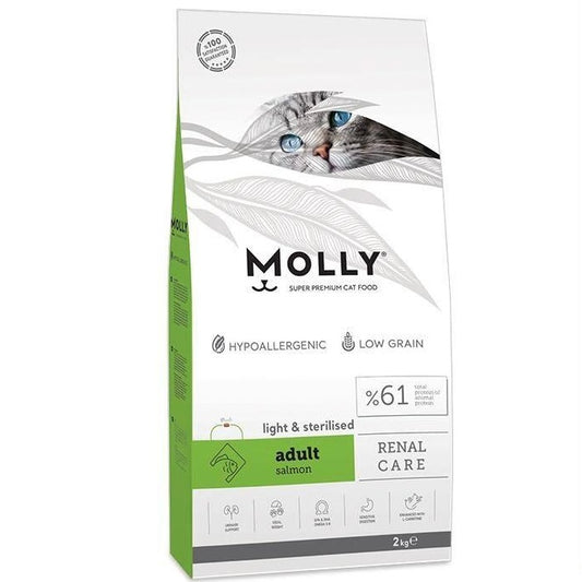 Molly renalcare light & sterillised 2kg  للقطط المعقمة بنكهة السالمون