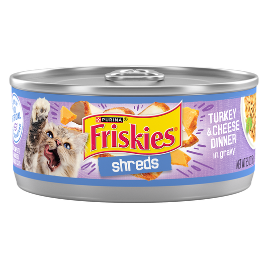 Friskies Shreds Turkey and Cheese Dinner in Gravy Wet Cat Food 156G
