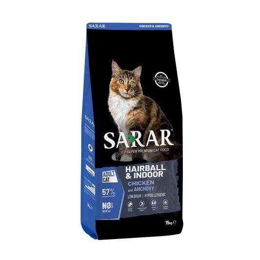 SARAR 15kg Cat Food Hairball Indoor with Chicken & Anchovy